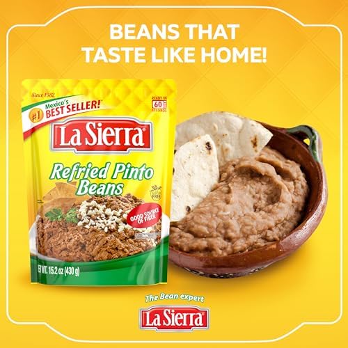 La Sierra Refried Pinto Beans, Ready-to-Eat Vegetarian Refried Beans, 15.2 oz Pouch (Pack of 8)