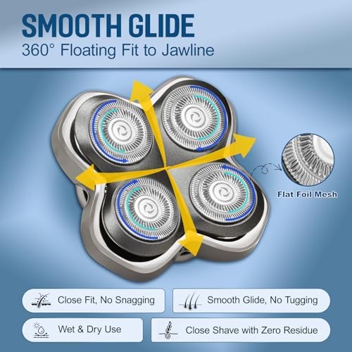 2 Pack Pro 4 Replacement Blades Compatible with Skull & Pitbulls Shaver Head Gold PRO, Silver PRO, Platinum PRO, Butterfly Kiss PRO | Floating 4 Heads Electric Razor Refills + 1 Cleaning Brush