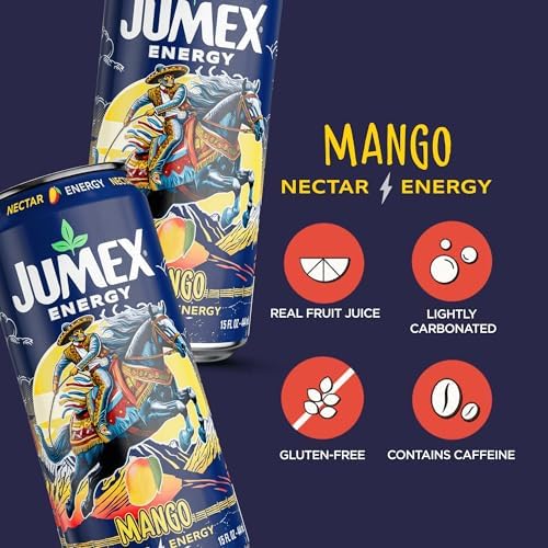 Jumex Mango Nectar Energy Drink, 150 mg of Caffeine, Real Fruit Juice, 15 fl oz (Pack of 12)