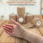 MEDca Self Adherent Cohesive Wrap Bandages 2 Inches X 5 Yards 12 Count with Strong Elastic First Aid Tape for Sprain Swelling and Soreness on Wrist and Ankle (Skin Color)