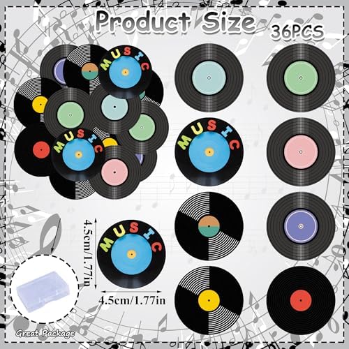 36PCS Edible Record Cupcake Toppers Wafer Paper Record CD Cupcake Picks Rock and Roll Party Decorations for Retro Vinyl Music Theme Birthday Baby Shower Supplies