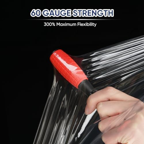 TICONN Stretch Wrap Stretch Film Roll, 1000ft Industrial Strength 15 inch Wide Clear Plastic Wrap with Handles for Pallet Wrapping Shipping Moving