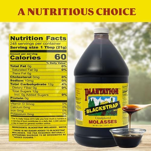 Plantation Blackstrap Molasses 1 Gallon (128 oz) – Unsulphured Blackstrap Molasses, Bulk Natural Sweetener for Baking, BBQ, Baked Beans, Gingerbread & Commercial Use