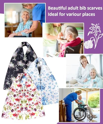 3 Pack Adult Bibs, Washable Clothing Protector, Reusable Adult Bib Scarf with Snaps for Elderly Women Men,Pink,Blue