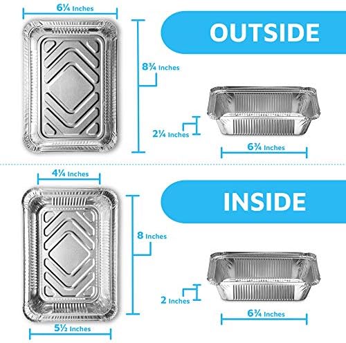 MontoPack Disposable Takeout Pans with Clear Lids | 2lb Capacity Aluminum Foil Food Drip Container with Strong Seal for Freshness & Spill Resistance | Earth, Eco-Friendly & Recyclable 100Pack 8x5.5”