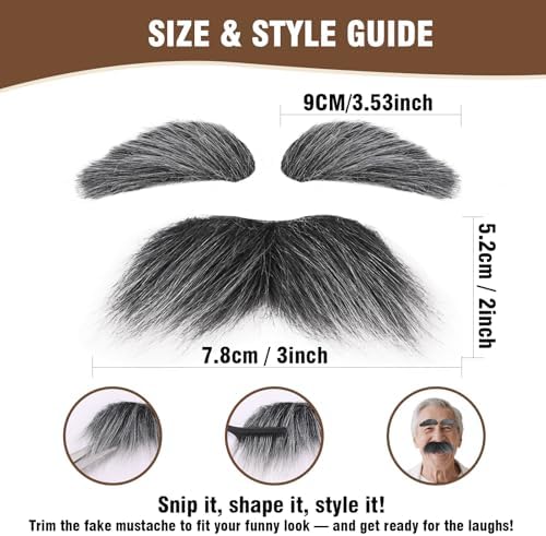 Old Man Mustache and Eyebrows,Fake Hair Costume Accessories for 100 Days of School, Book Day, Grandpa Dress Up and Cosplay