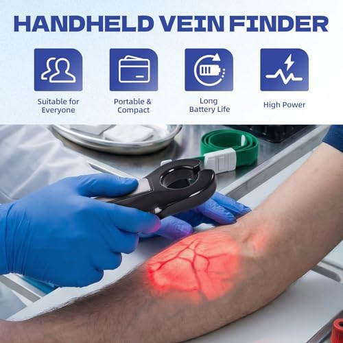 Rechargeable Vein Finder Viewer for IV Access Phlebotomy for Nurse Clinics Homes Use,Adjustable Red Light Vein Finder for Various Skin People (Black)