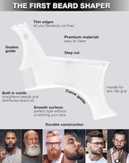 Men's Beard Trimming Kit, Beard Shaper Template with Built-in Comb & Stubble Beard Comb, Beard Lineup Tool for Straight/Curved Beard Line, Beard Grooming Accessories for All Beard Styles