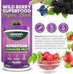 Greens+ Advanced Multi Wild Berry Superfood Powder, Organic Blend, Vegan, Non-GMO, Soy-Free, Dairy-Free, Gluten-Free, Dietary Supplement with Vitamins & Minerals, 9.4 oz