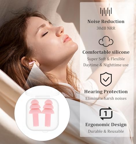 6 Pair Silicone Earplugs, Soft Reusable Noise Cancelling Ear Plugs for Sleeping Noise Reduction earplugs for Snoring Blocking for Travel, Work and Loud Environment (6 Colours