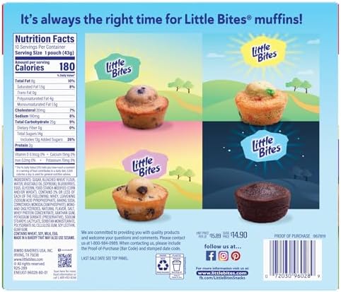 (Value Pack) Little Bites Blueberry Muffins, 10 individual packs, (1.5 oz each), Real Blueberries Mini Muffins, 15 oz Multipack