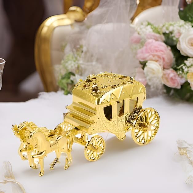 LUOZZY 4pcs Carriage Candy Boxes Royal Carriage Centerpiece Candy Trinket Box Wedding Gift Jewelry Box for Bridal Shower Wedding Party Favors, Gold