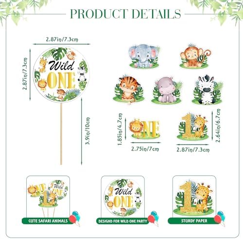 48-Piece “Wild One” Jungle Safari Cupcake Toppers – Baby 1st Birthday Cake Picks for Boy & Girl Party Supplies