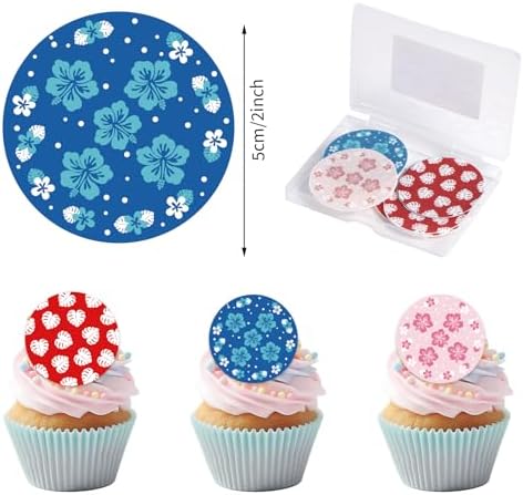 15pcs Edible Round Cupcake Toppers, 2in/5cm Pre-Cut Wafer Paper Hawaiian Cupcake Decorations Hibiscus & Leaf Birthday Cartoon Theme Decor Supplies for Hawaii Party (3 Styles)