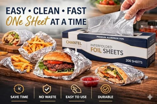 Pre-Cut Aluminum Foil Sheets 12" x 10.7" – Non-Stick, Pop-Up Disposable Sheets for Grilling, Baking, BBQ, Food Storage, and Catering (12X10.7", 200.0, sheet)