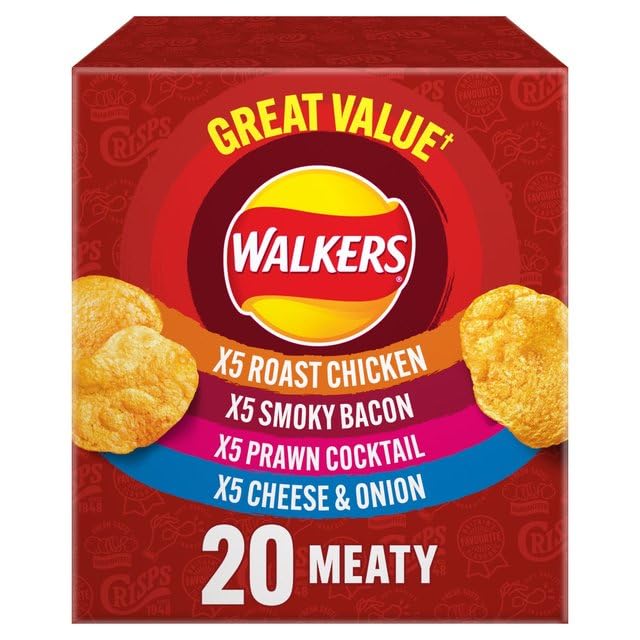 Saras Flavours of Asia Walkers.Meaty Variety Multipack Crisps Box 20 x 25g | Assorted Flavors for Ultimate Snacking | Multipack | Savory and Crunchy