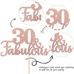 1 PCS 30 & Fabulous Cake Topper Glitter Thirty and Fabulous Cake Toppers Happy 30th Birthday Cake Pick for 30th Wedding Anniversary Birthday Party Cake Decorations Supplies Rose Gold