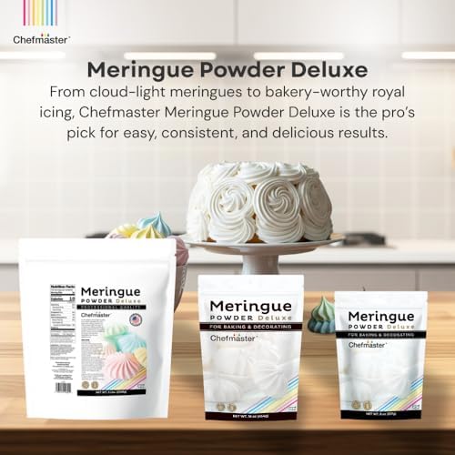 Chefmaster Meringue Powder Deluxe, Professional-Grade Egg White Substitute for Meringue Cookies, Pie Filling, Royal Icing, Non-GMO, Easy-to-Use, Made in USA, 8 oz