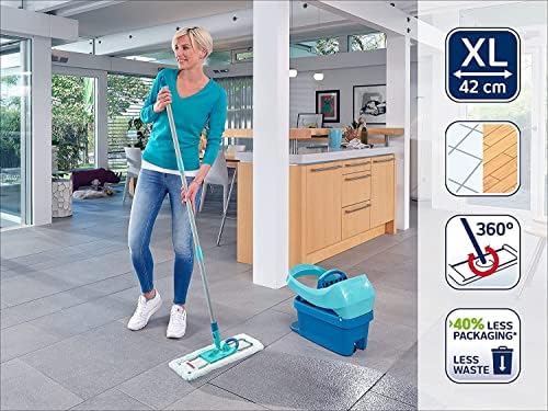 Leifheit Profi XL Micro Fibre Mop - Deluxe 46 cm Large Flat Head, Sturdy 3 Part Handle, Easy Steering, Thick Micro Fibre for Highly Effective Floor Cleaning, Turquoise