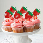 36Pcs Glitter Red Strawberry Cupcake Toppers Red Strawberries Cupcake Picks for Berry Strawberry Baby Shower Kids Boys Girls Birthday Sweet Fruit Party Bridal Shower Wedding Cake Decorations