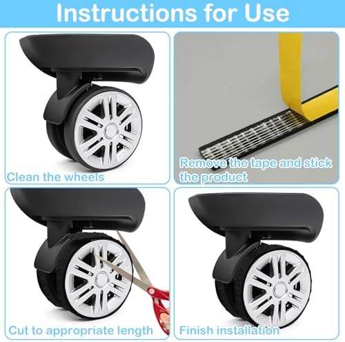 8Pcs Silicone Luggage Wheel Covers - Silent Protection, Suitcase Wheel Protector Covers (Black)