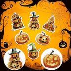 48 PCS Edible Halloween Pumpkin Cupcake Toppers Wafer Paper Jack-O-Lantern & Witch Hat Pumpkin Cupcake Picks for Cake Decorating