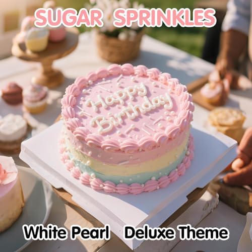 Edible White Sprinkles for Cake Decorating,Edible Pearl Jimmies Sugar Mix Size 130g/4.58oz,Baking Candy Decorations,Cupcake Toppers,Cookie Donuts Ice Cream Dessert Decorating,Wedding Birthday Party Easter Supplies