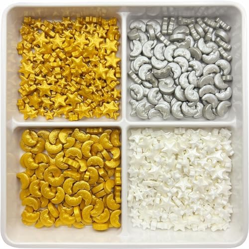 SE Si&Moos Moon and Star Candy Decorations Edible Gold and White Star Sprinkles Gold and Silver Moon Sprinkles for Cakes, Cupcakes, Cookies, Shower Party Birthday Holiday Supplies 3.5 OZ