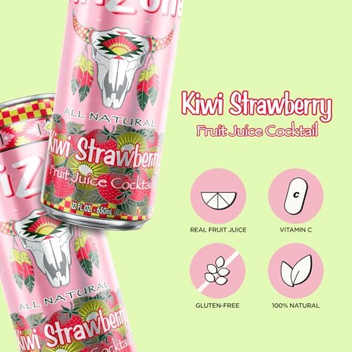 AriZona Kiwi Strawberry, Fruit Juice Drink - Big Can, 22 Fl Oz (Pack of 12)