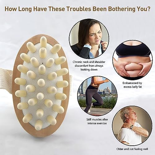 2 Pack Natural Wooden Anti Cellulite Massager Wood Hand-Held Massager Body Brush Muscle Relax Sauna Spa Head Massage Brush