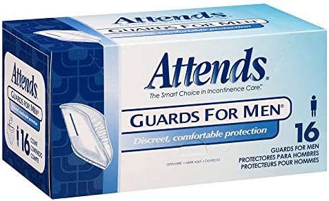 Attends Guards for Men, Maximum Absorbency Pads [16 Count] - Disposable Lightweight Incontinence Protection with Absorbent Core, Discreet Fit, Form-Fitting Shape - MG0400