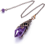 PESOENTH Amethyst Crystal Pendulum Dowsing Divination Scrying Pendulum with Bronze Wrap Healing Stone Gemstone Quartz Point Pendant Spiritual Crystal Gifts for Women Men