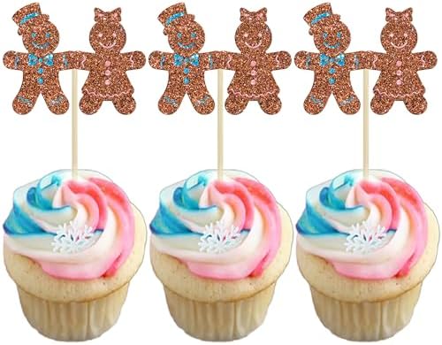 24Pcs Christmas Gingerbread Cupcake Toppers Glitter Gingerbread Man Cupcake Picks There is some Ho Ho Hos Cupcake Picks Xmas Cake Decor for Christmas Theme New Year Party Supplies