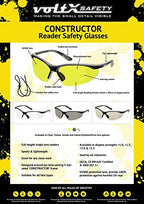 voltX 'Constructor' SAFETY READERS Full Lens Reading Safety Glasses (+2.5 Dioptre, Yellow) ANSI Z87.1+ & CE EN166F, Wraparound Style - Includes Safety Cord with headstop - UV400 anti fog coated lens