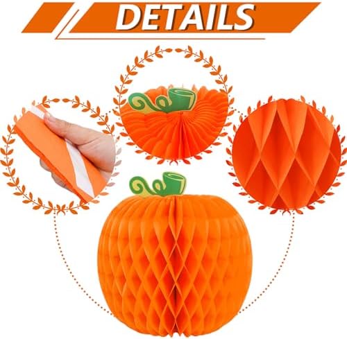 Whaline 12Pcs Fall Pumpkin Honeycomb Centerpiece 3 Different Shapes Pumpkin Honeycomb Decorations Orange Red Autumn Table Ornaments for Halloween Thanksgiving Party Supplies
