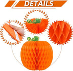 Whaline 12Pcs Fall Pumpkin Honeycomb Centerpiece 3 Different Shapes Pumpkin Honeycomb Decorations Orange Red Autumn Table Ornaments for Halloween Thanksgiving Party Supplies