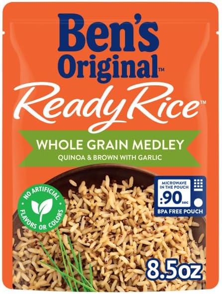 BEN'S ORIGINAL Ready Rice Whole Grain Medley Quinoa and Brown Flavored Rice, Easy Dinner Side, 8.5 oz Pouch (Pack of 12)