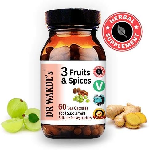 DR WAKDE'S 3 Fruits & Spices Capsules (60 Veg Caps, Digestive Support, Triphala and Trikatu, Ayurvedic Supplement, Vegan, Herbal, All Natural, Made in UK)