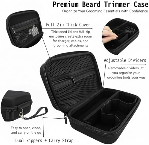 Beard Trimmers Case, Hair Clipper Shaving Hard Travel Case Compatible with Norelco Multigroom Series 9000/7000/5000/3000, OLOV, Ufree, Oneblade, Electric Body Shaver and Accessories -Black