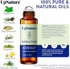 UpNature Breathe Essential Oil Roll On Blend – Natural Breathing Support - Premium Quality Essential Oils for Skin - Pure Blend of Peppermint, Tea Tree & Eucalyptus Oil