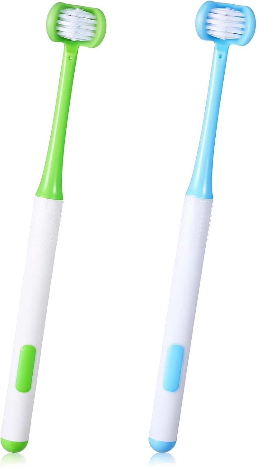 2Pcs 3 Sided Autism Toothbrush, U-Shaped 360° Oral Teeth Cleaning Design Kids Toothbrush for Adult, Toddler, Soft and Gentle for Complete Tooth Care (Blue, Green)