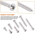 180-Pcs [#8 3/8" to 1-1/2"] 304 Stainless Steel Round Pan Head Phillips Cross Wood Screws Self Tapping Drilling Screws Assortment Kit