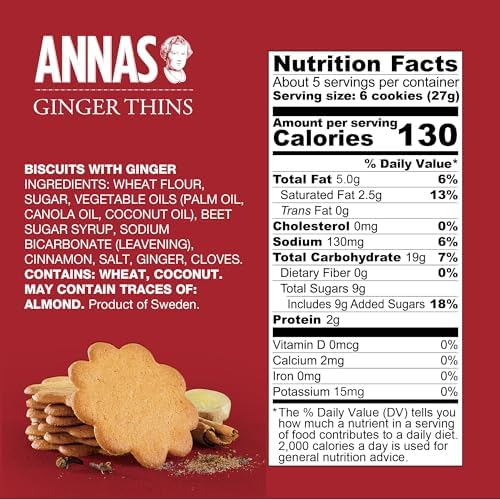 Annas Thins - Ginger Pepparkakor - 5.25 Ounce (Pack of 12) non GMO + Vegan