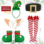 Suhine 12 Pcs Women Christmas Elf Costume Santa's Helpers Dress Outfit Elf Hat Bells Ears Shoes Xmas Fancy for Party