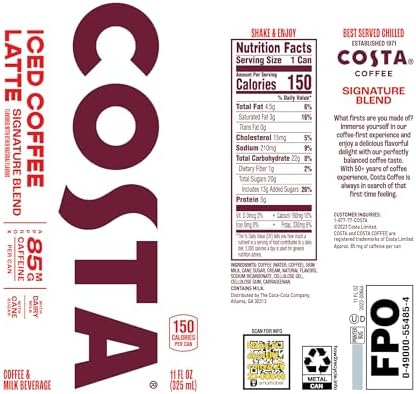 Costa Iced Coffee Latte Signature 11oz, 12pk