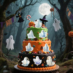 45PCS Edible Ghost Cupcake Toppers Wafer Paper Halloween Specter Cake Picks Edible Spooky Little Boo Cupcake Toppers for Halloween Eve Theme Party Birthday Decor Supplies