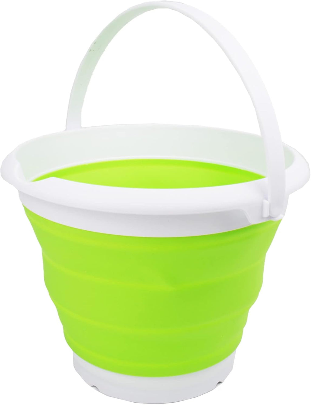 SAMMART Collapsible Plastic Bucket - Foldable Tub - Portable Fishing Water Pail - Space Saving Outdoor Waterpot (White/Grass Green, 8.5L Round)