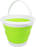 SAMMART Collapsible Plastic Bucket - Foldable Tub - Portable Fishing Water Pail - Space Saving Outdoor Waterpot (White/Grass Green, 8.5L Round)