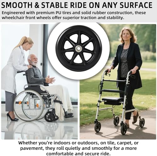 CALPALMY 6 Inch Replacement Wheelchair Front Wheels - Universal 6" PU Solid Tire for Rollator, Walker and More - Made from Durable Rubber, Wear-Resistant and Anti-Slip (2-Pack)