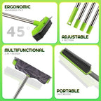 Rubber Broom for Pet Hair —Gets What Your Vacuum Misses,Non-Scratch Carpet Rake 24 "-61 "Adjustable Handle,4-in-1 (Squeegee+Pet Brush+2 Microfiber Cloth),Stairs,Corners, Rugs,Hardwood Green